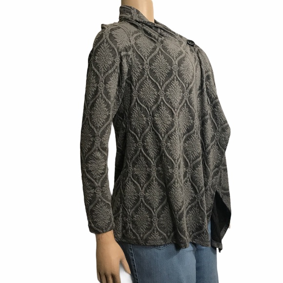Bobeau Draped Cardigan Cascading One Button Closure gray black Print size S - Picture 5 of 16